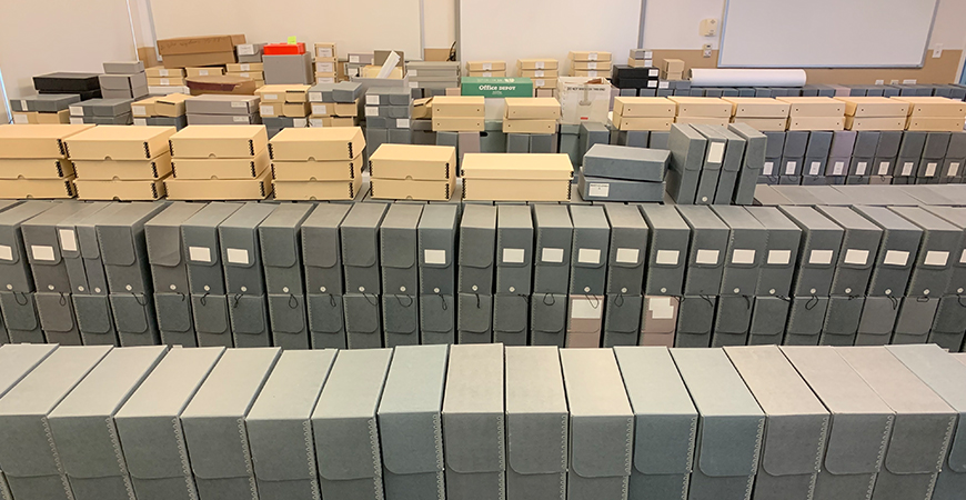 Archives are seen stored at the UC Merced Library.
