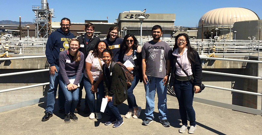 Professor Marc Beutel and class at wastewater plant in Oakland