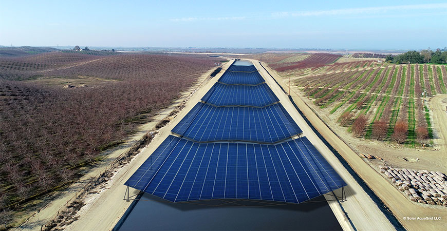 A rendering of a solar-covered canal
